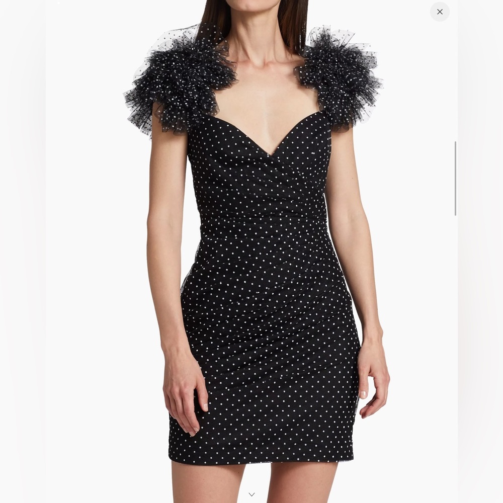 ML Monique Lhuillier Peyton Polka Dot Knit Minidress